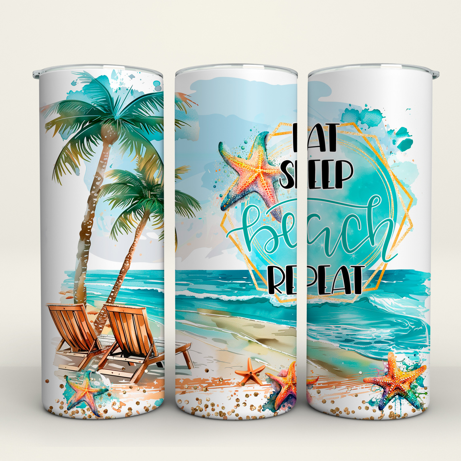 Eat, Sleep, Beach Repeat - 20 Oz Tumbler Wrap