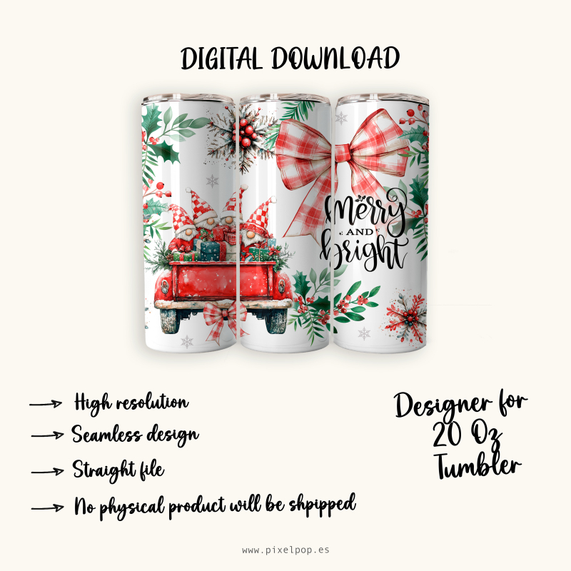 Merry and Bright - 20 Oz Tumbler Wrap